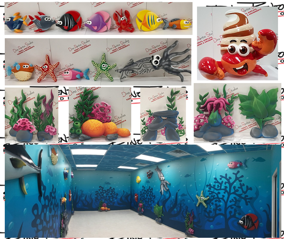 Large Giant Fish & Sea Plants Foam Props for retail store display