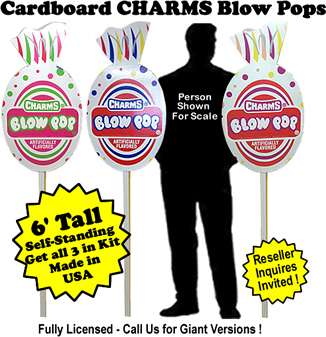 Charms Blow Pops Cardboard Cutout Standup Prop - Self Standing - Set of 3 Charms Blow Pops Cardboard Cutout Standup Prop - Self Standing - Set of 3