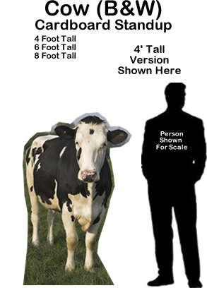 Cow Black & White Cardboard Cutout Standup Prop Cow Black & White Cardboard Cutout Standup Prop