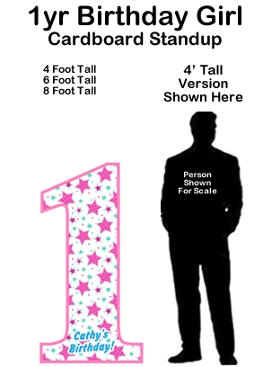 1 Year Birthday Girl Cardboard Cutout Standup Prop 