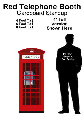 Red Telephone Booth Cardboard Cutout Standup Prop Red Telephone Booth Cardboard Cutout Standup Prop