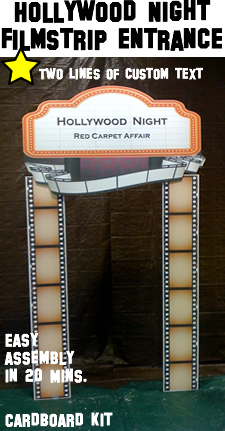 Hollywood Night Filmstrip Entrance - With Custom Text - Cardboard Cutout Kit Hollywood Night Filmstrip Entrance - With Custom Text - Cardboard Cutout Kit